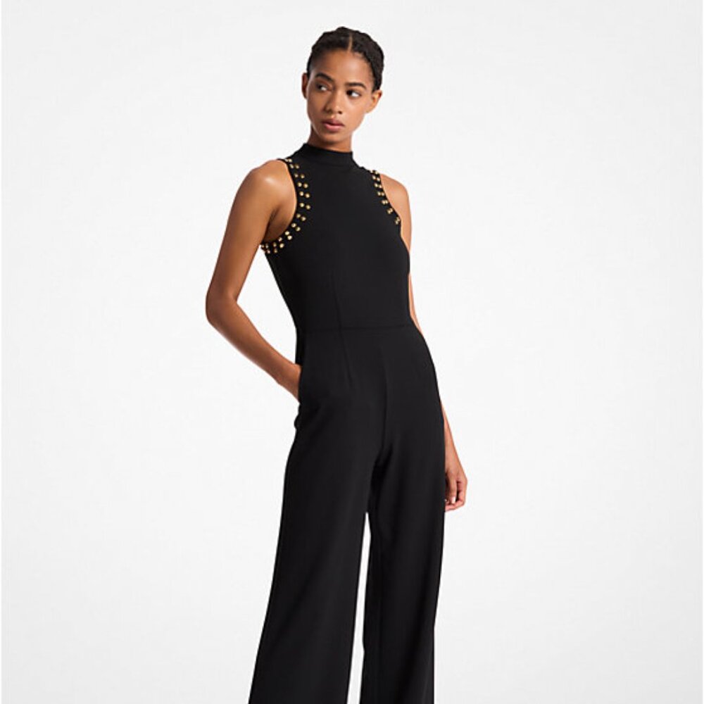 $165 retail-NWOT-Michael Kors Astor Women's Black Crepe Jumpsuit - Size M PETITE